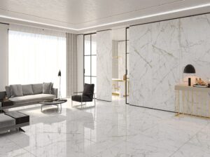 Porcelain Slab Wall Cladding and Flooring with Invisible Gold Supplied by Aximer Ceramic UAE