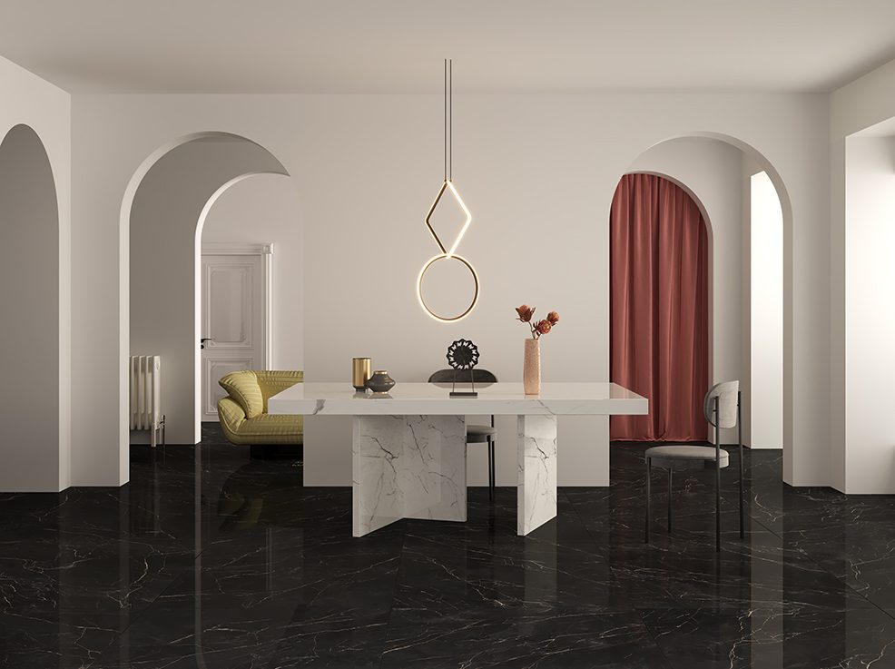 Porcelain Tile | Marble-Look | Floor | Living Room | SAINT LAURENT | Aximer Stoneware | Dubai UAE