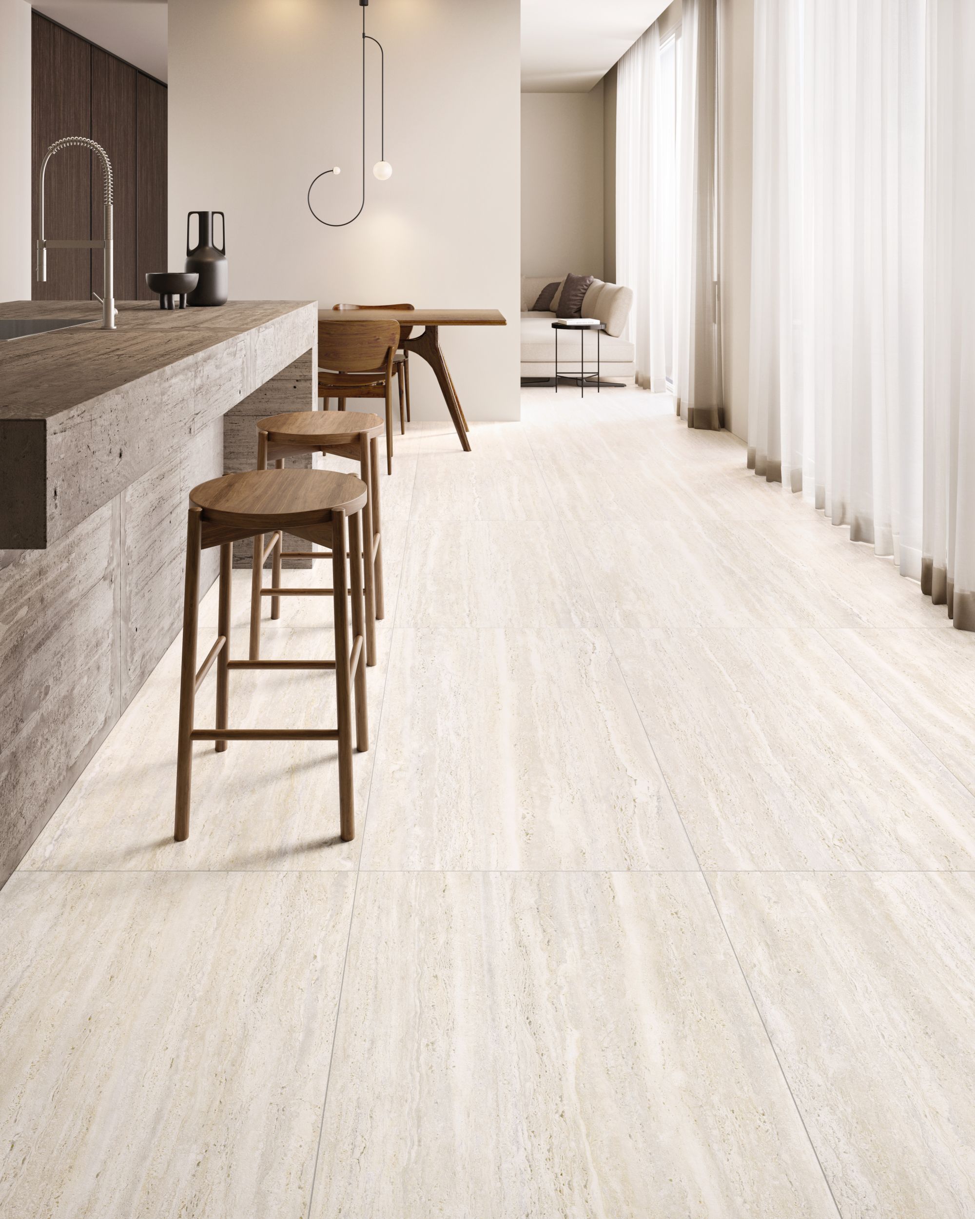 Travertine Look Porcelain Tile Called White Vein Cut from Supergres Astrum Collection, Supplied by Aximer Ceramic for the UAE Tile Market